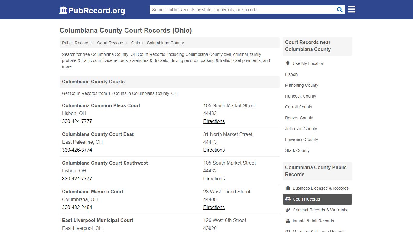 Free Columbiana County Court Records (Ohio Court Records) - PubRecord.org