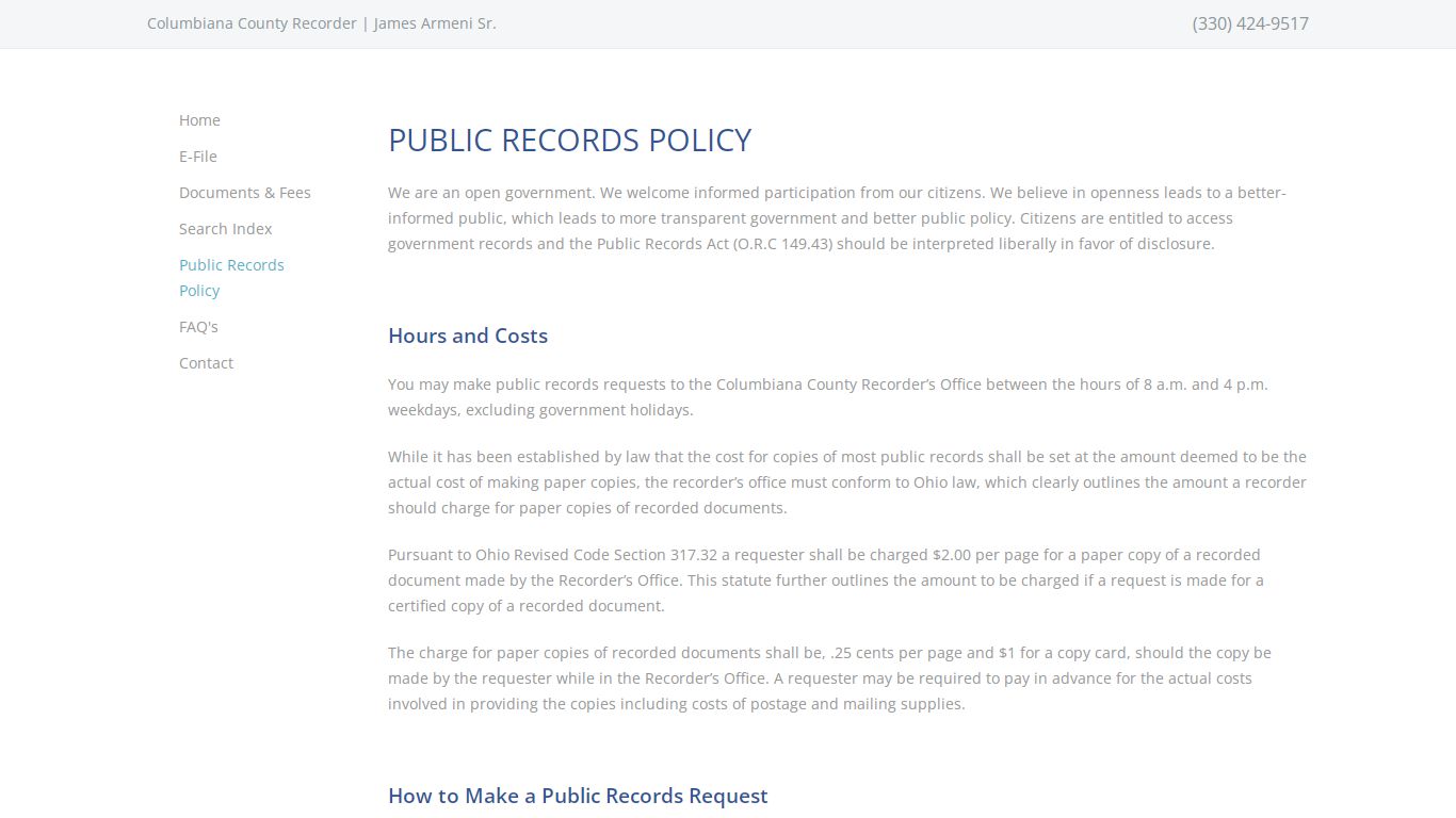 Public Records Policy - Columbiana County recorder